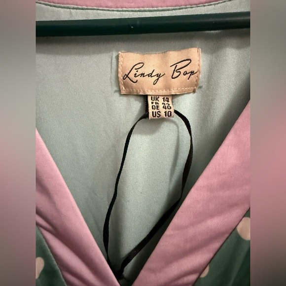 Lindy Bop Ariadne' Green Polka Dot Tea Dress Size 10 - Picture 3 of 5